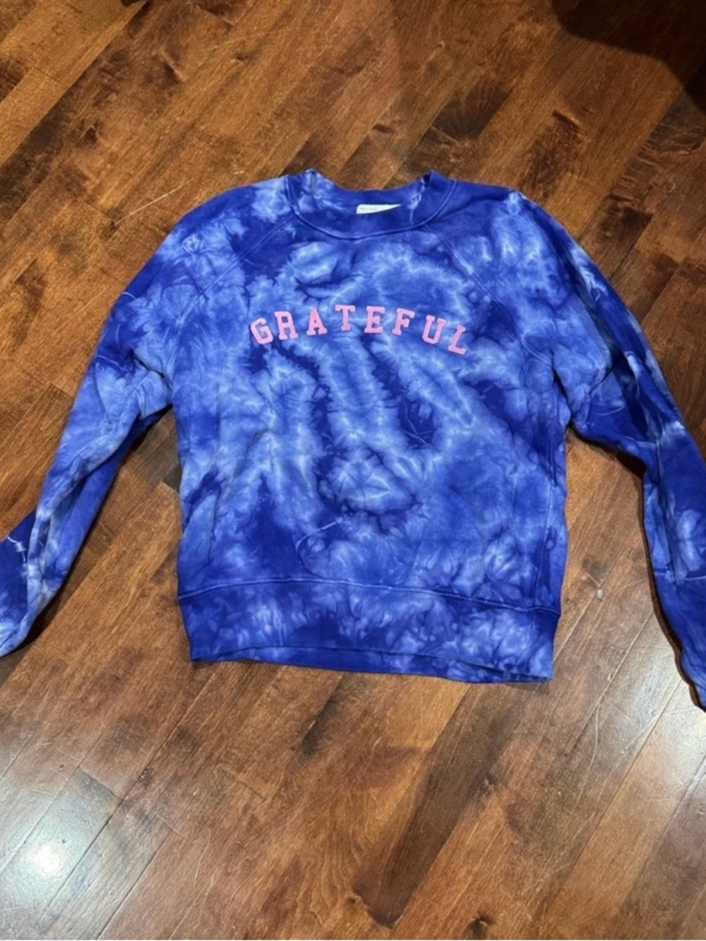 Spiritual Gangster Blue Tie-Dye Crewneck Sweatshirt with Pink Lettering